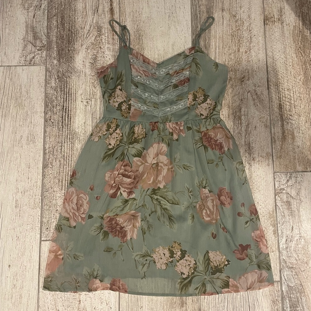 Band of Gypsies Mint Green Floral Sundress with Pink Roses